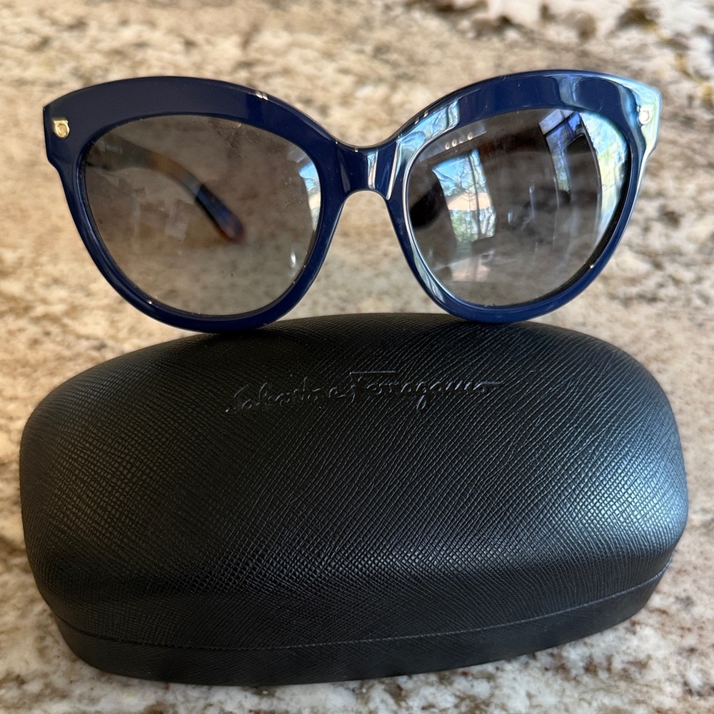 Salvatore Ferragamo Navy and Brown Sunglasses